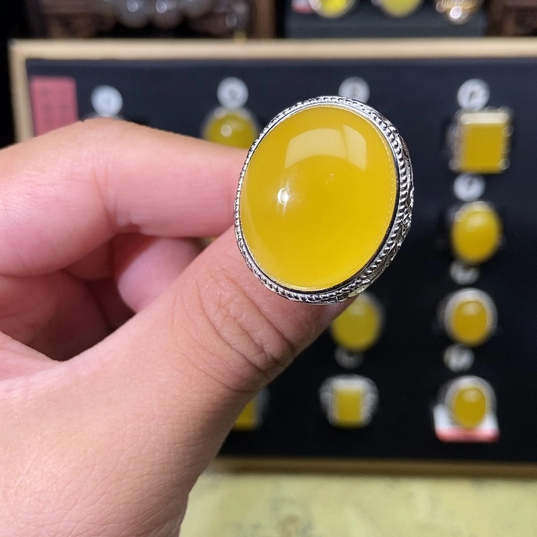 蜜蜡银S925镶嵌戒指