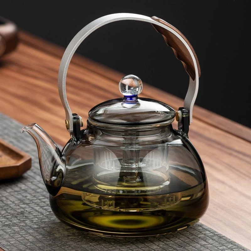 高硼硅耐热玻璃手工大容量提梁蒸煮茶仓烧水壶