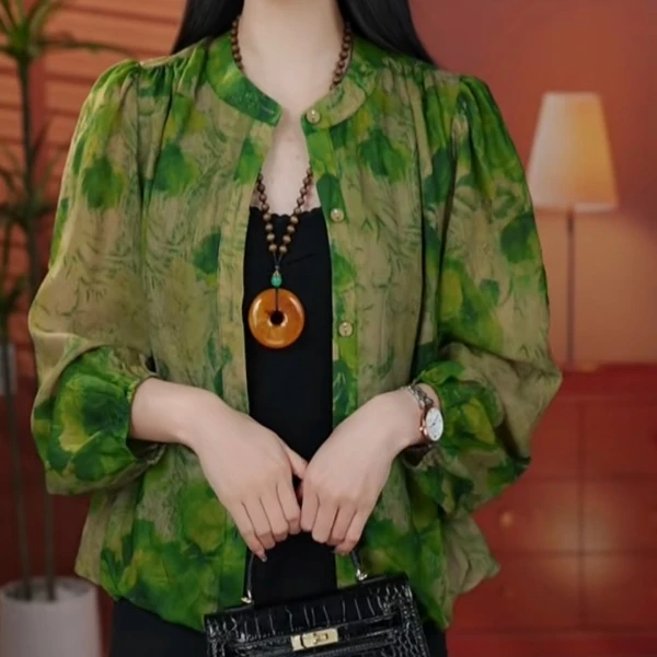 X6121【出口原单】气质优雅时尚碎花衬衫-香菜