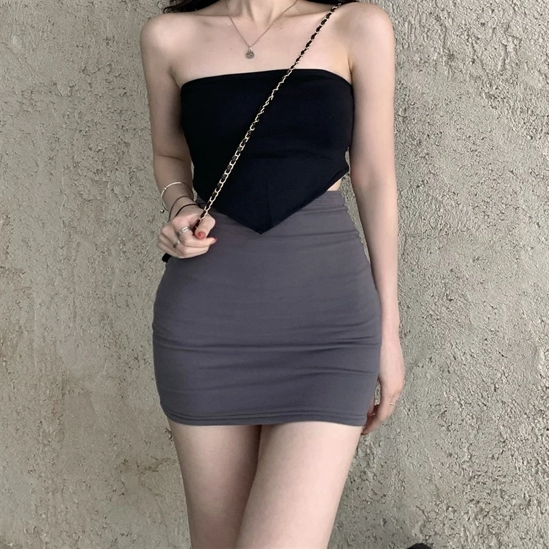 显瘦百搭时尚夏季A字短裙半身裙女装 女款2024年夏季纯色黑色灰色