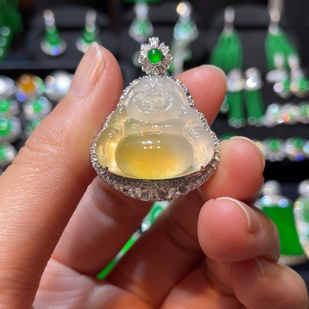 翡翠吊坠(不含链)18K金镶嵌佛公