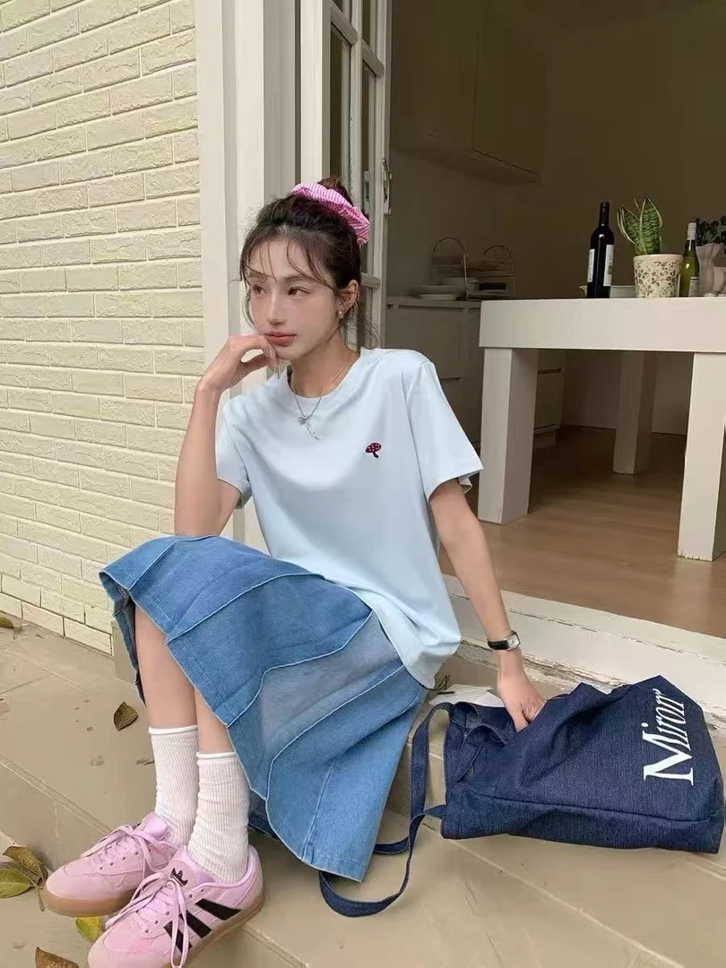 韩版气质时髦短袖T恤2025新款减龄百搭圆领简约休闲上衣