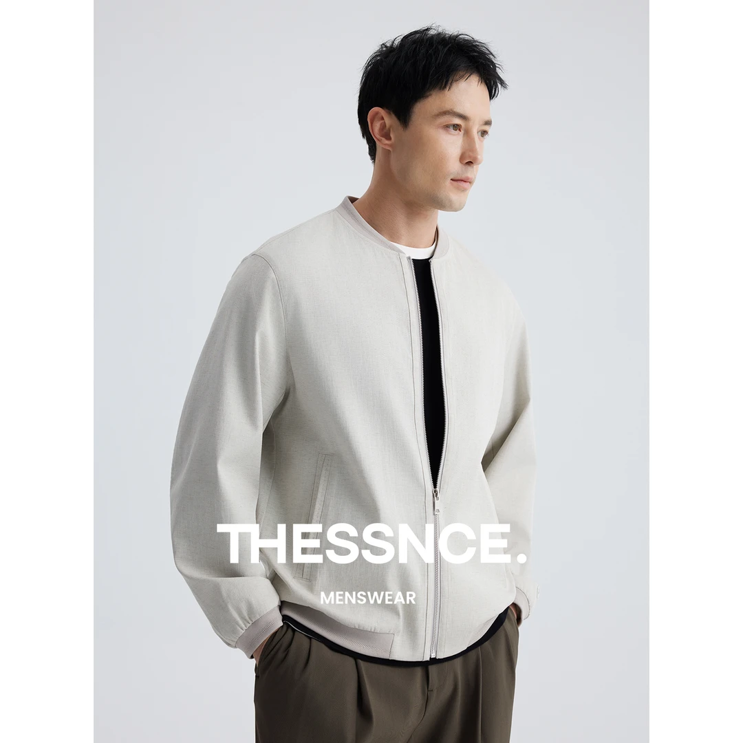 THESSNCE 亚麻索罗那棉拱针棒球领夹克 休闲百搭通勤外套男春秋季