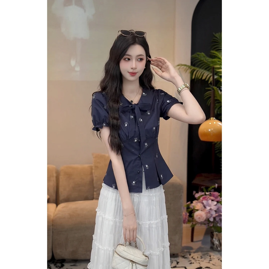 YUANLIANSU/圆脸酥【朽木生漪】夏季新款洋气时尚短袖时尚小众衬衫