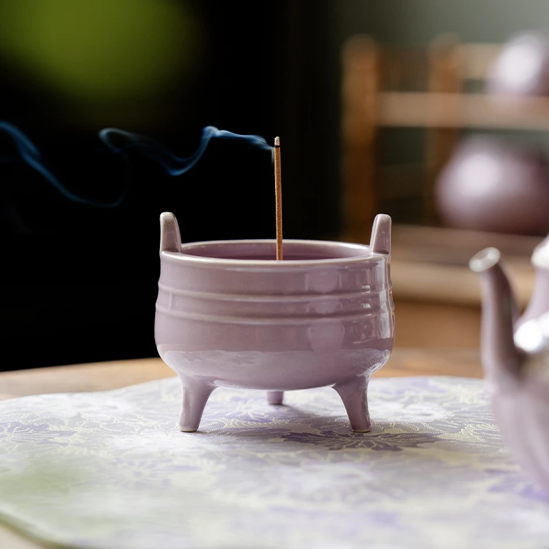 赞朴紫气东来三足清禾香炉九孔香托家用女室内陶瓷香薰炉茶具配件