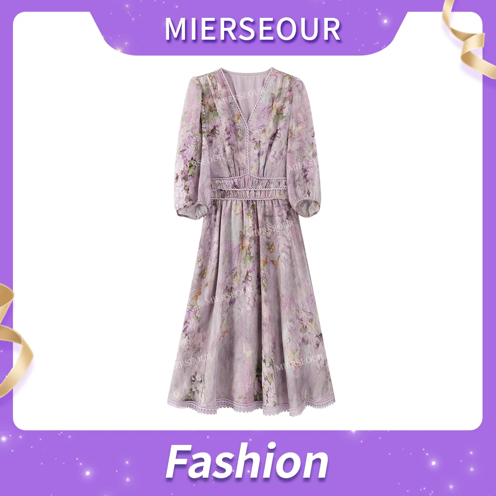 【鸢尾清风】温柔风印花大裙摆气质连衣裙2150