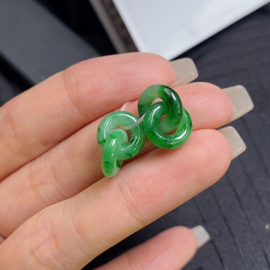 翡翠未镶嵌耳饰mini款环环相扣