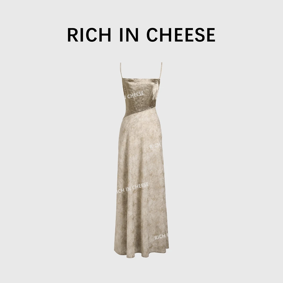 【清清】舒胡蕾 东方诗意 新中式拼接设计感暗纹肌理感吊带连衣裙