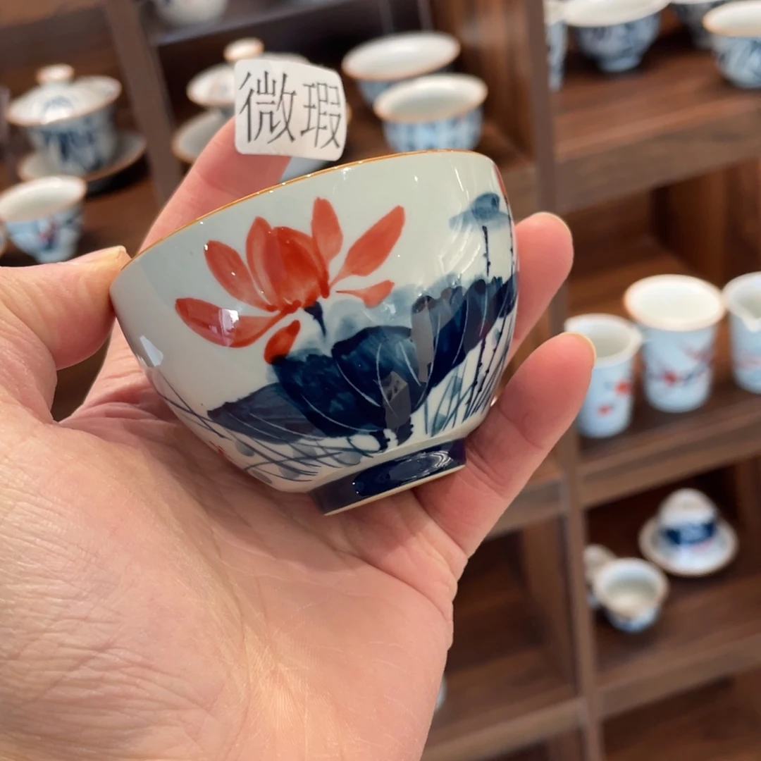 釉下手绘茶具微瑕
