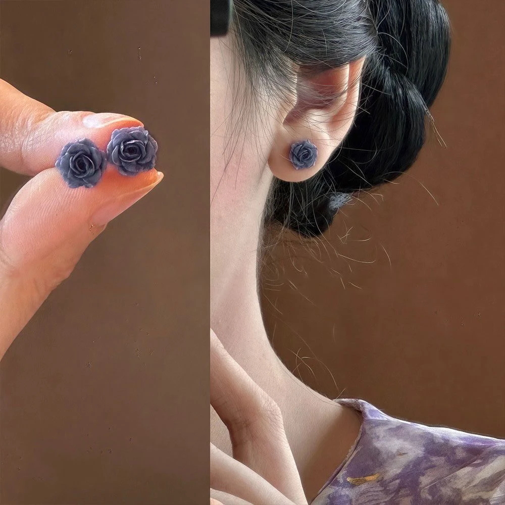 干枯玫瑰花耳钉女2025新款温柔甜美气质渐变山茶花时尚百搭耳饰品
