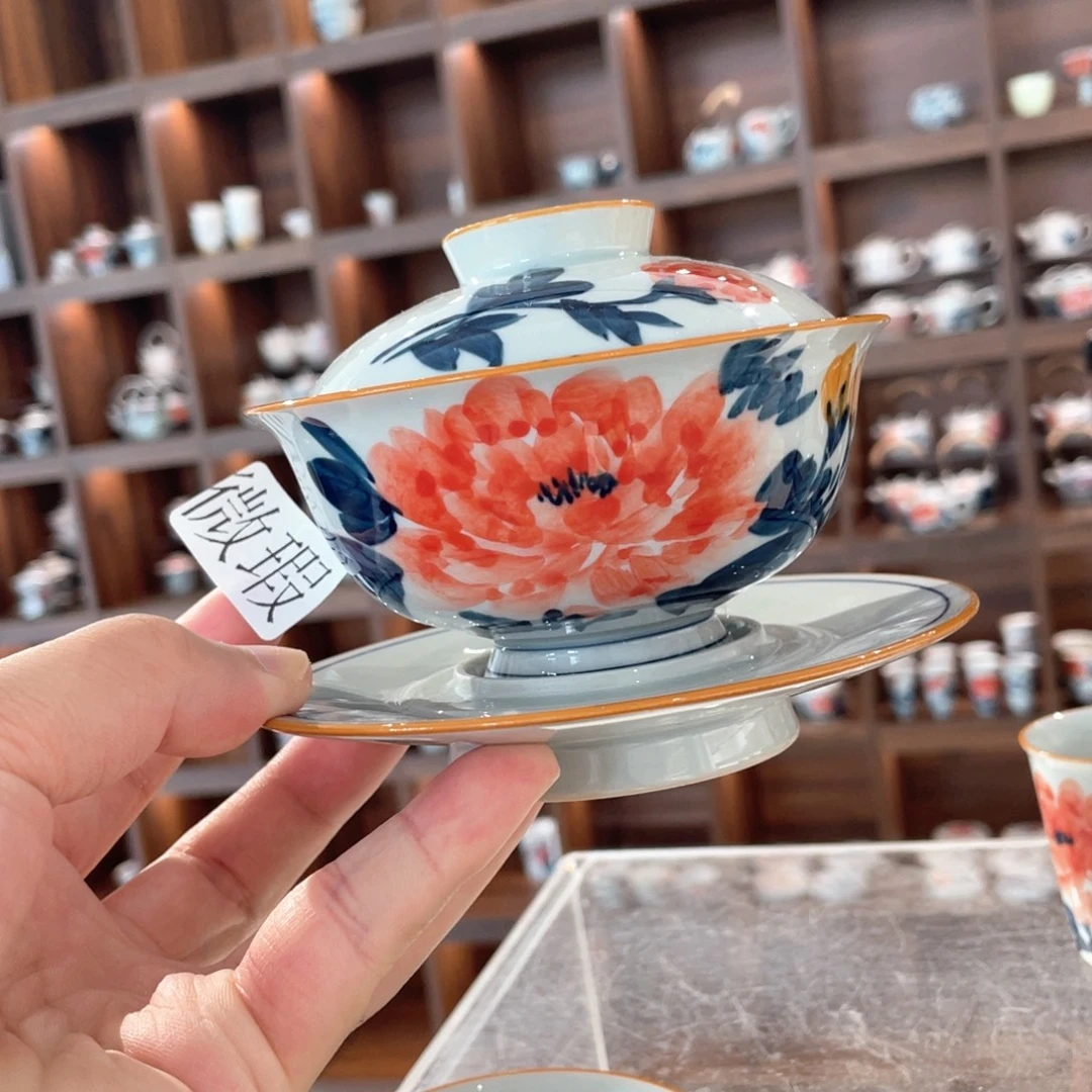 釉下手绘茶具微瑕