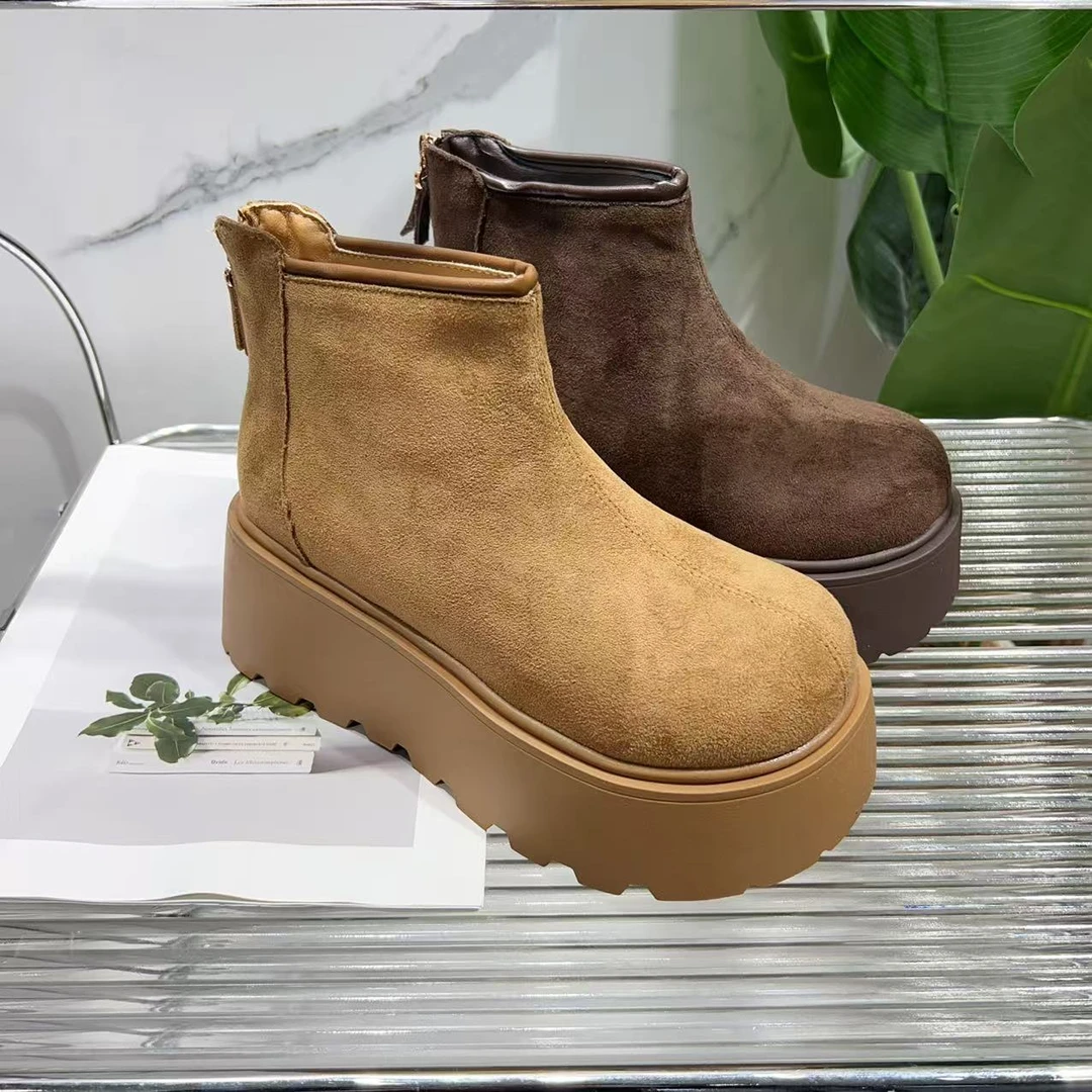 厚底新款冬季小个子增高勃肯加绒后拉链短靴53807