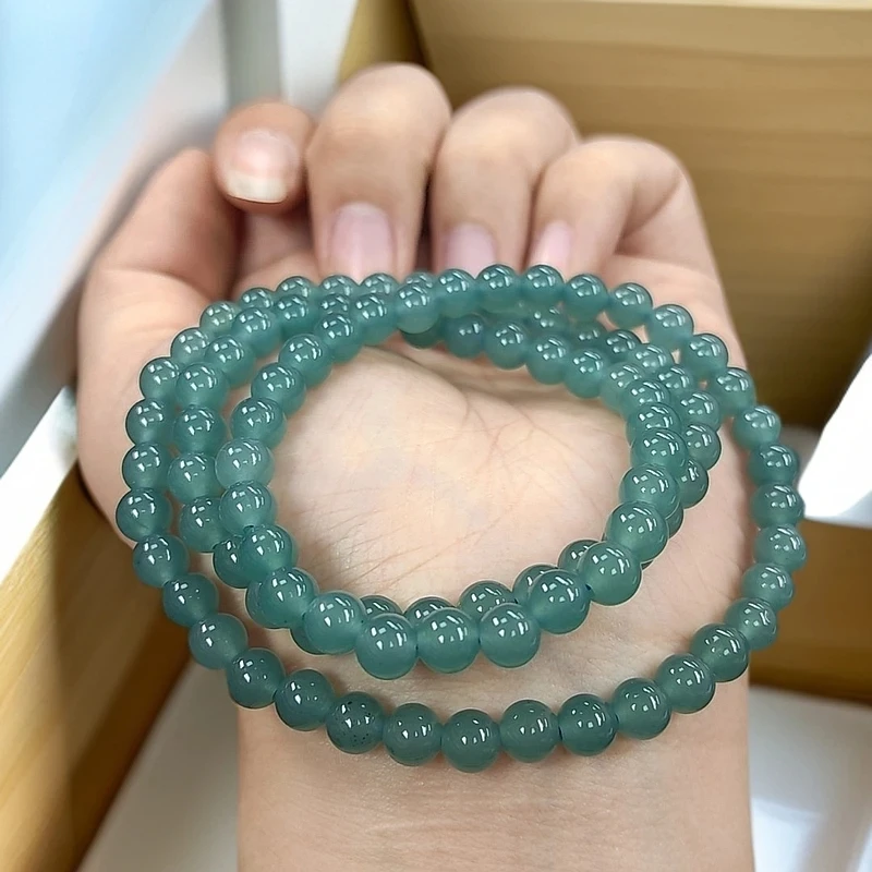 〈翡翠蓝水〉高品质缅甸翡翠A货6mm冰蓝水多圈手串
