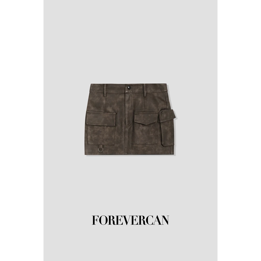 FOREVERCAN“Punk Style”废土风渐变高腰皮短裙裤 SD20553
