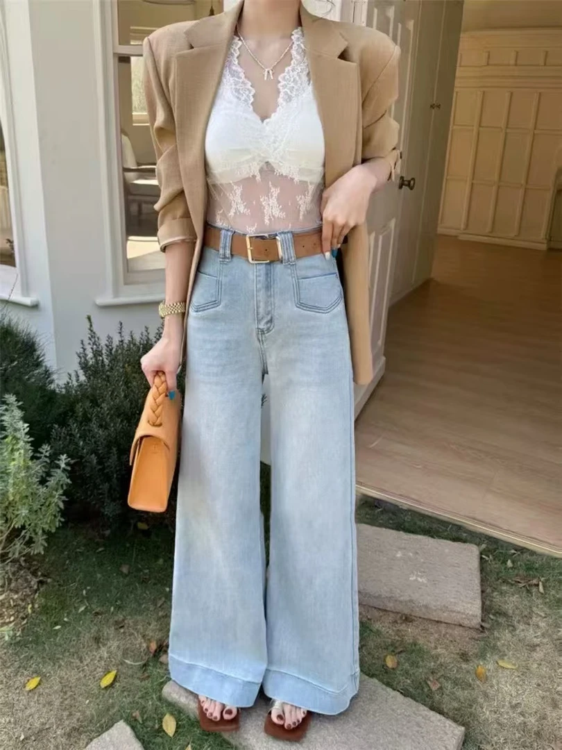阔腿微喇牛仔裤女春季新款高腰宽松显瘦休闲大喇叭拖地长裤