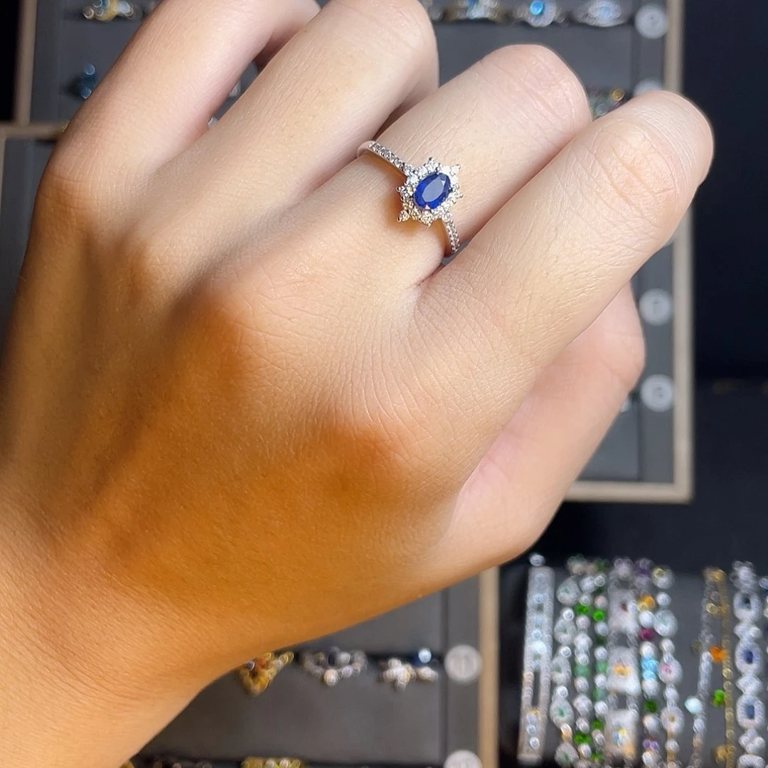 蓝宝石戒指银S925镶嵌