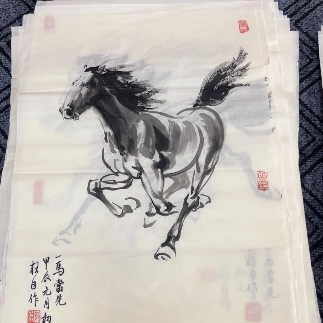 国画四尺三开花鸟作品