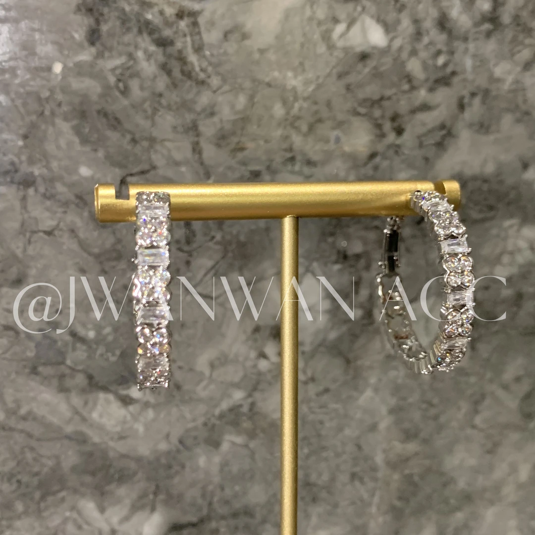 铜合金锆石耳饰 幸运星河.高定冰晶四叶草闪钻圆形耳拍01ED2819AN