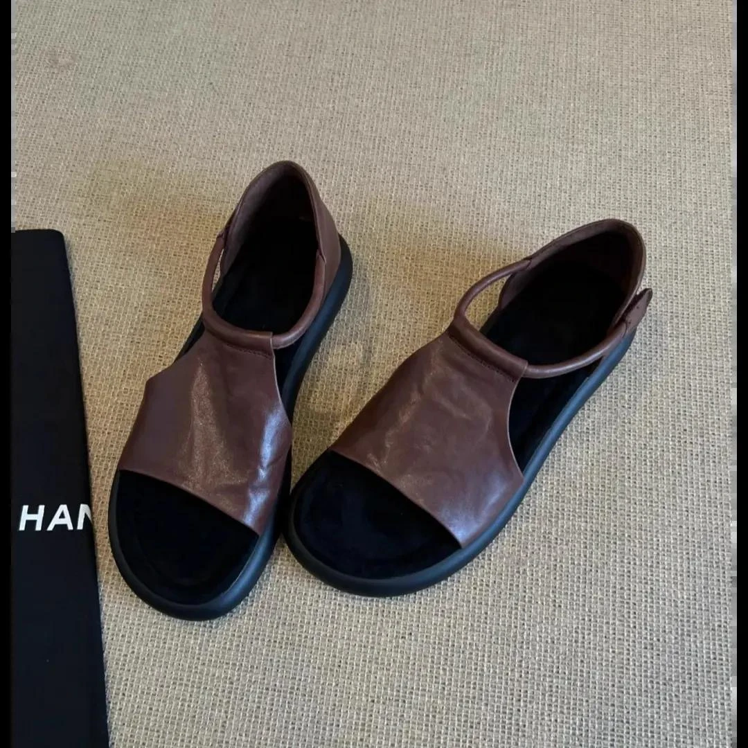 2025夏季新款小众复古休闲厚底凉鞋女夏季外穿新款百搭软底罗马鞋