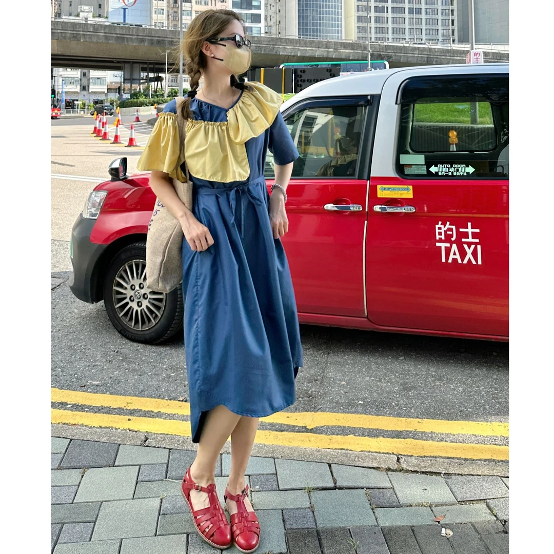 禾十MODE／DU家配色棉质光泽感免烫连衣裙（含里衬）