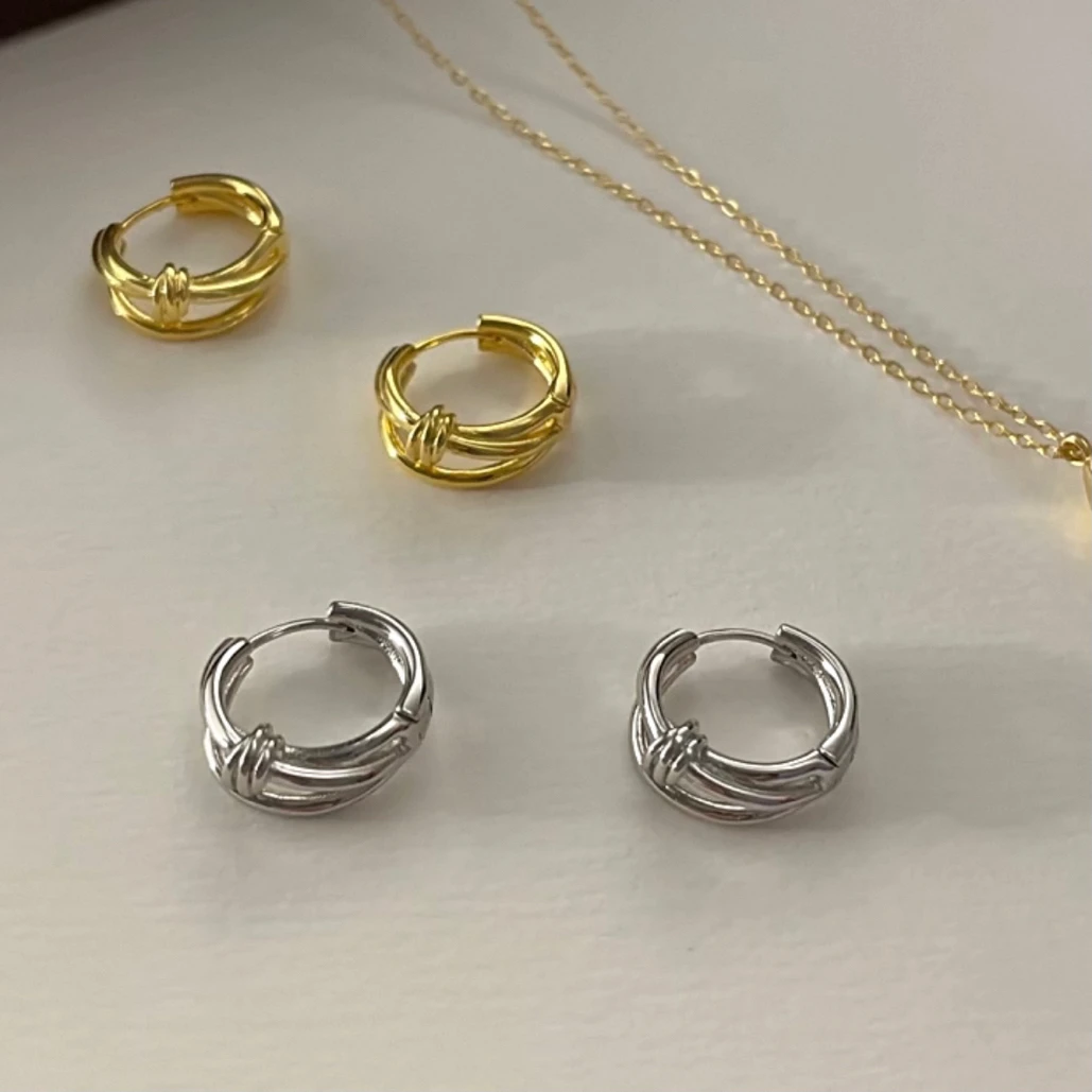 铜合金耳饰 925银针耳环高级耳圈耳扣耳钉女圆形法式金色金属耳饰