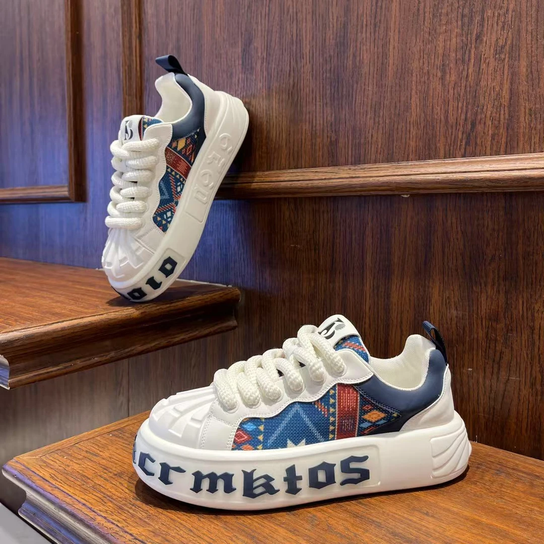 男鞋2025春季潮流时尚印花拼色厚底潮鞋增高百搭软底舒适透气鞋子