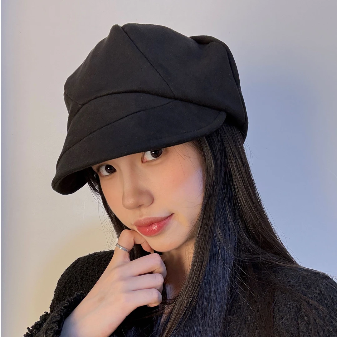 渔夫帽ins复古麂皮鸭舌帽帽子日系日系显脸小八角帽贝雷帽经典款