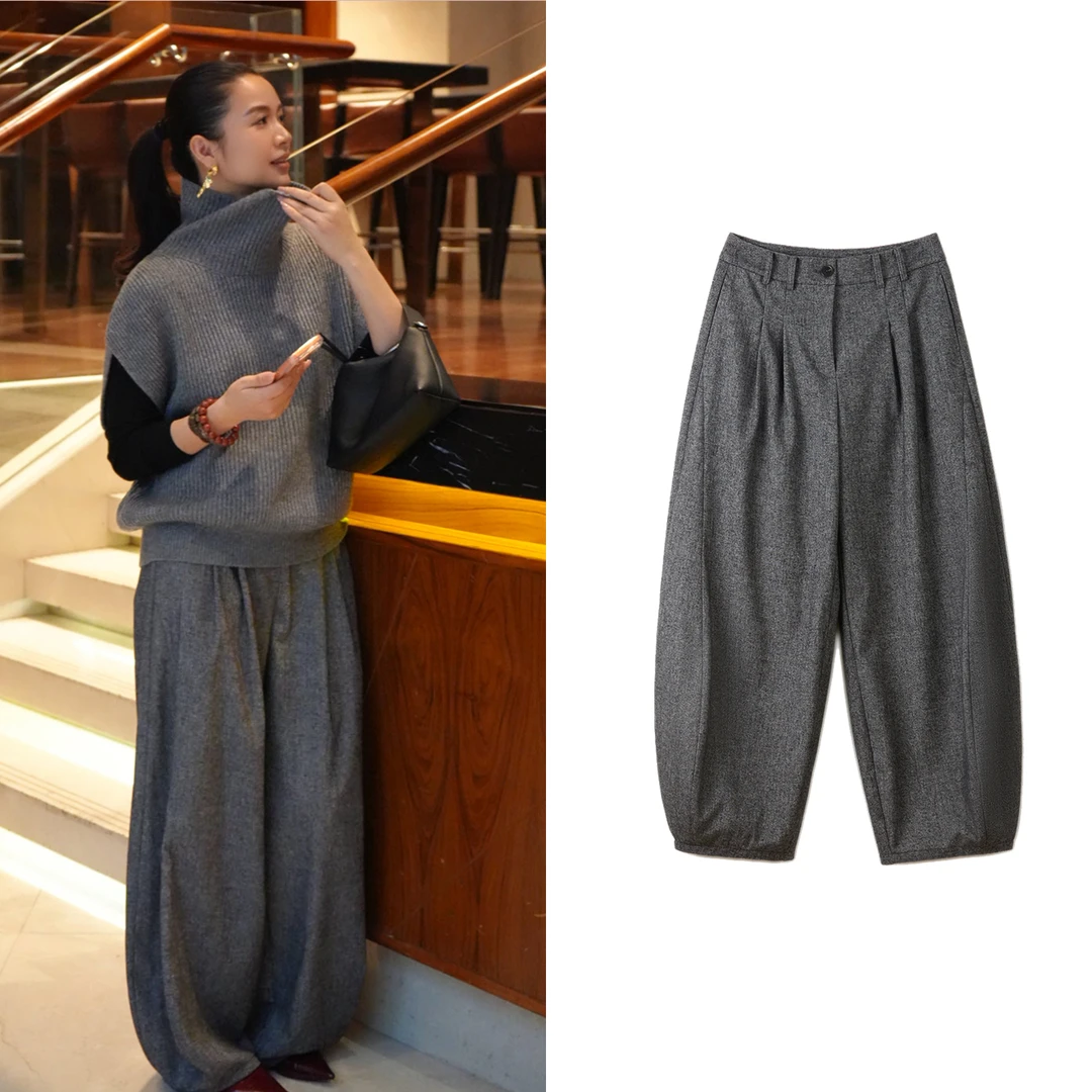 【本命裤】廓形设计款秋冬羊毛毛呢阔腿长裤美式弯刀垂感休闲裤