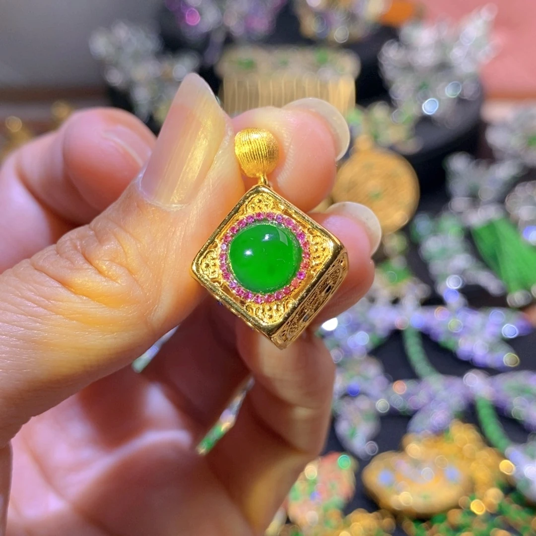 吊坠(不含链)银S925镶嵌翡翠