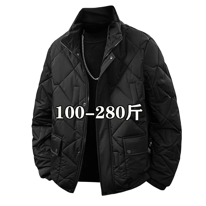 大码轻薄棉衣男秋冬季加厚保暖立领外套加肥加大商务休闲显瘦夹克