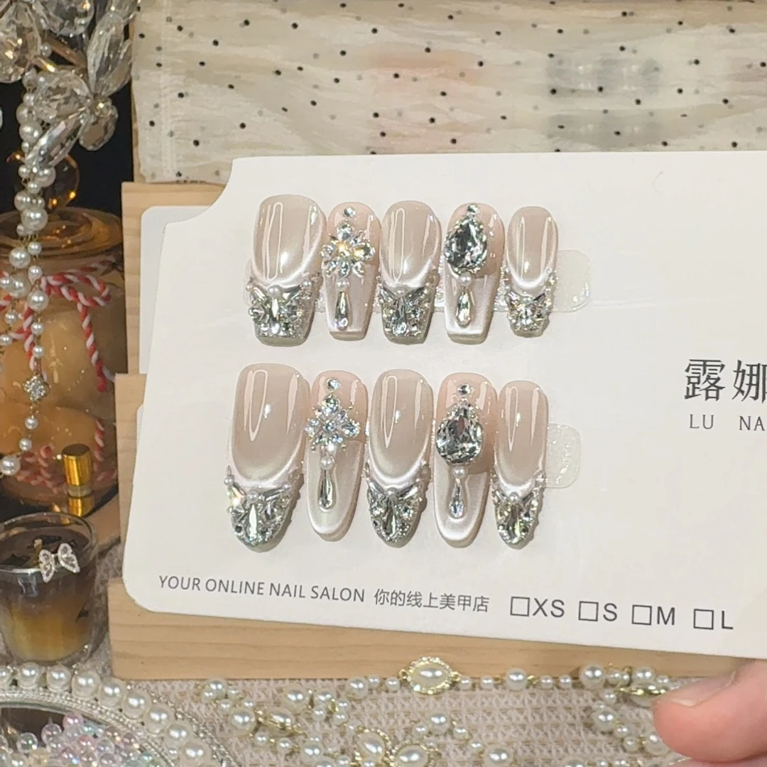 【铂金丝锻】轻奢高级感原创设计师款纯欲猫眼美甲纯手工穿戴甲