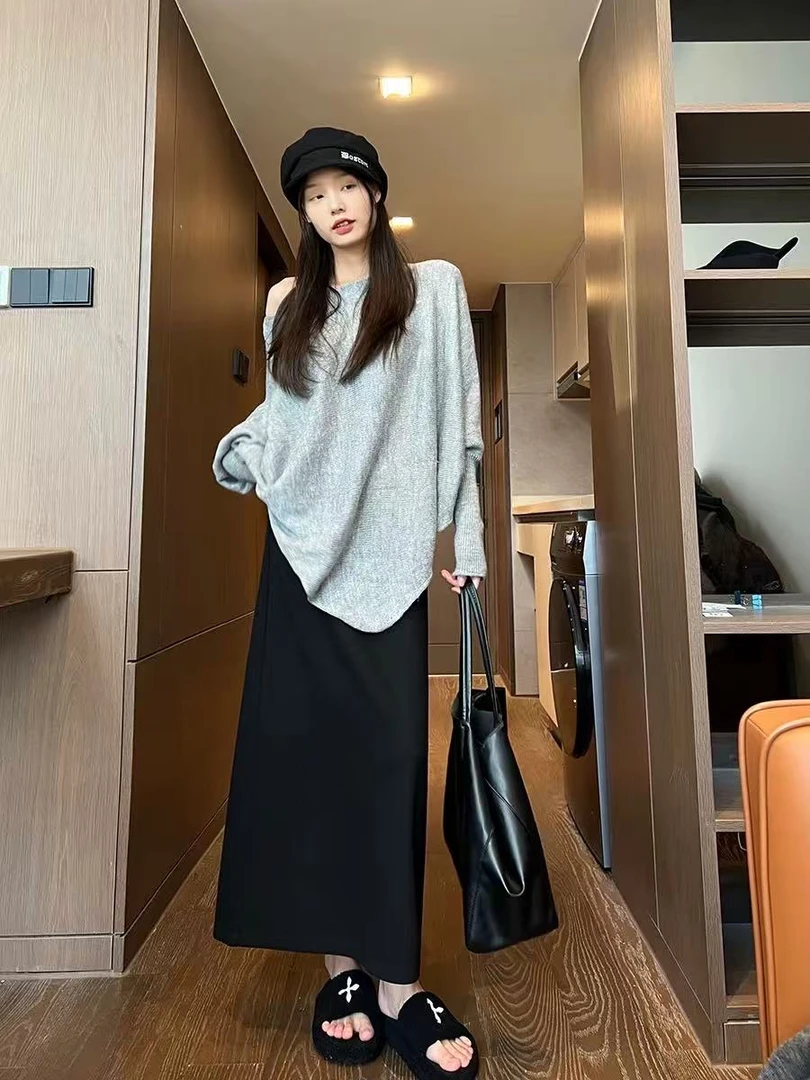 【醋酸羊绒+有口袋】小个子不开叉秋冬简约百搭松紧腰A版半身裙