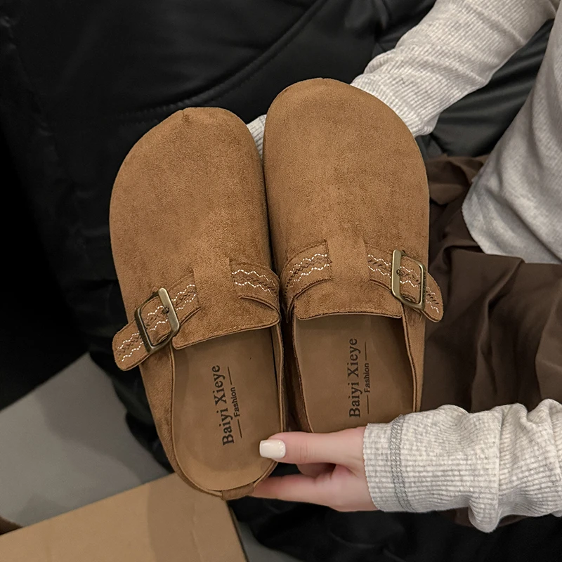 清包头半拖鞋女2025秋季新款厚底外穿拖鞋软底勃肯拖鞋J