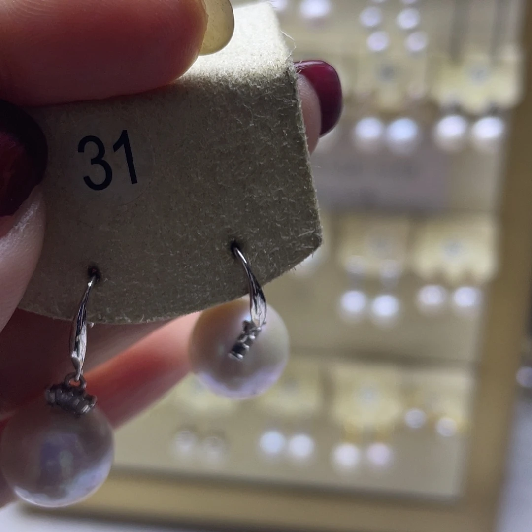 耳饰银S925镶嵌淡水珍珠