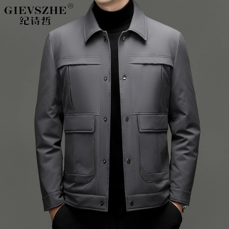 纪诗哲冬季新款翻领羽绒服男士保暖休闲上衣外套中年潮流加厚夹克