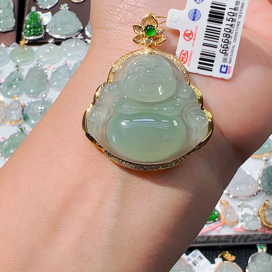 吊坠(不含链)18K金镶嵌翡翠佛公