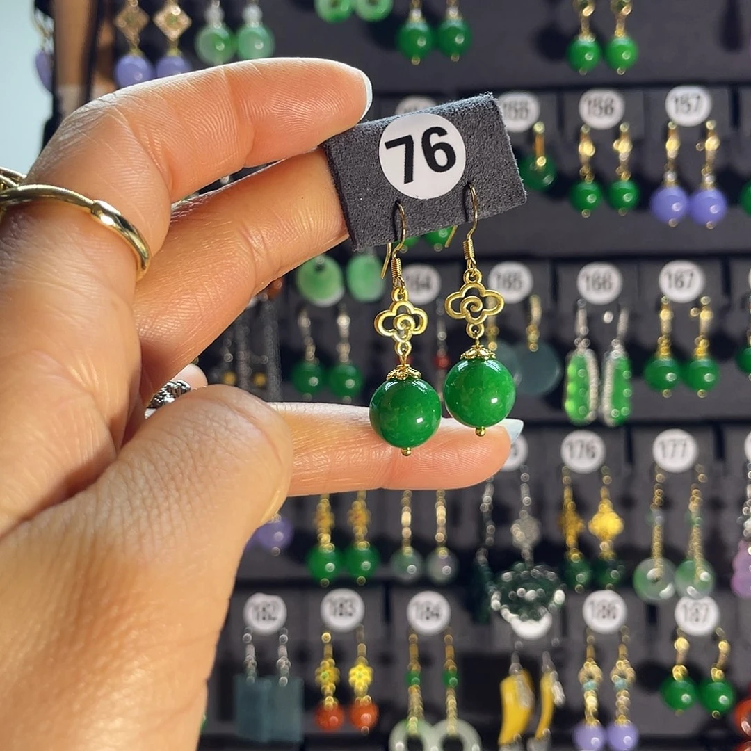 翡翠银S925镶嵌耳饰76