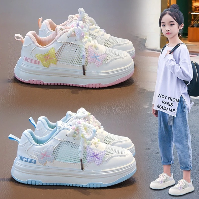 ABC女童网鞋夏季鞋板鞋小白鞋新款春秋儿童学生2025网运动鞋透气