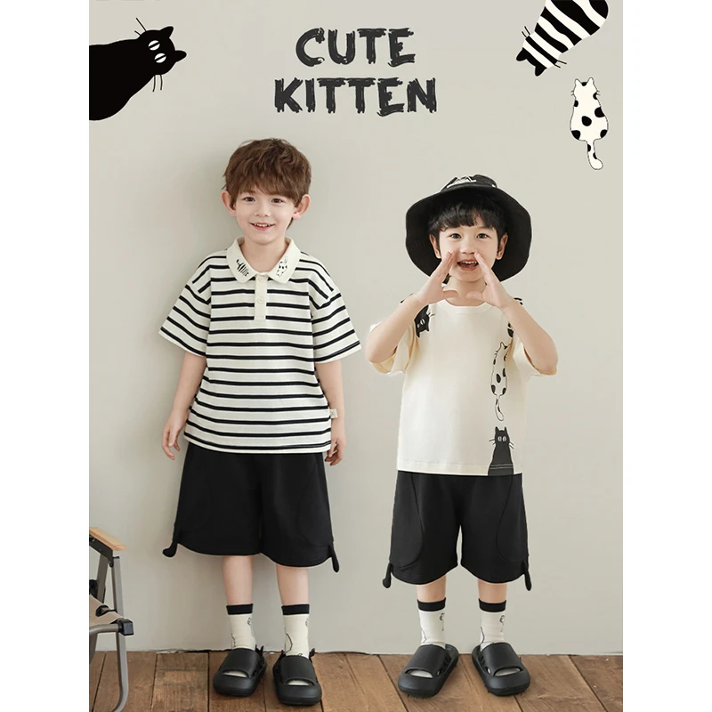 YOEHYAUL/幼悠夏肆波【森林猫咖】印花棉T/条纹POLO衫N6239 N6241