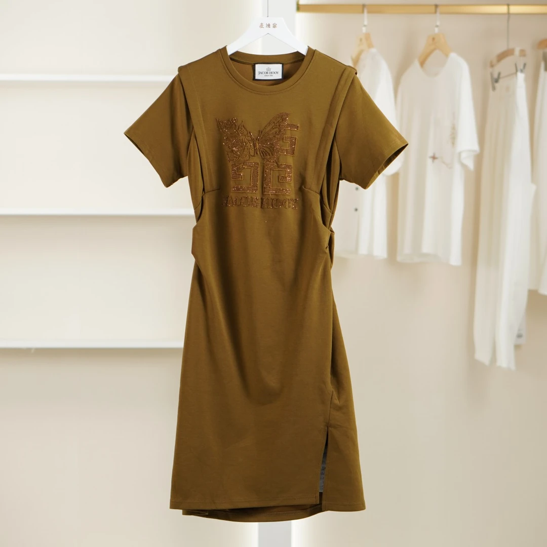 麦迪尚品 40505123 夏季简约休闲刺绣蝴蝶T恤连衣裙品牌撤柜女装