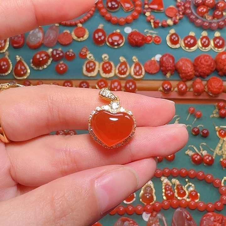 南红玛瑙银S925镶嵌吊坠