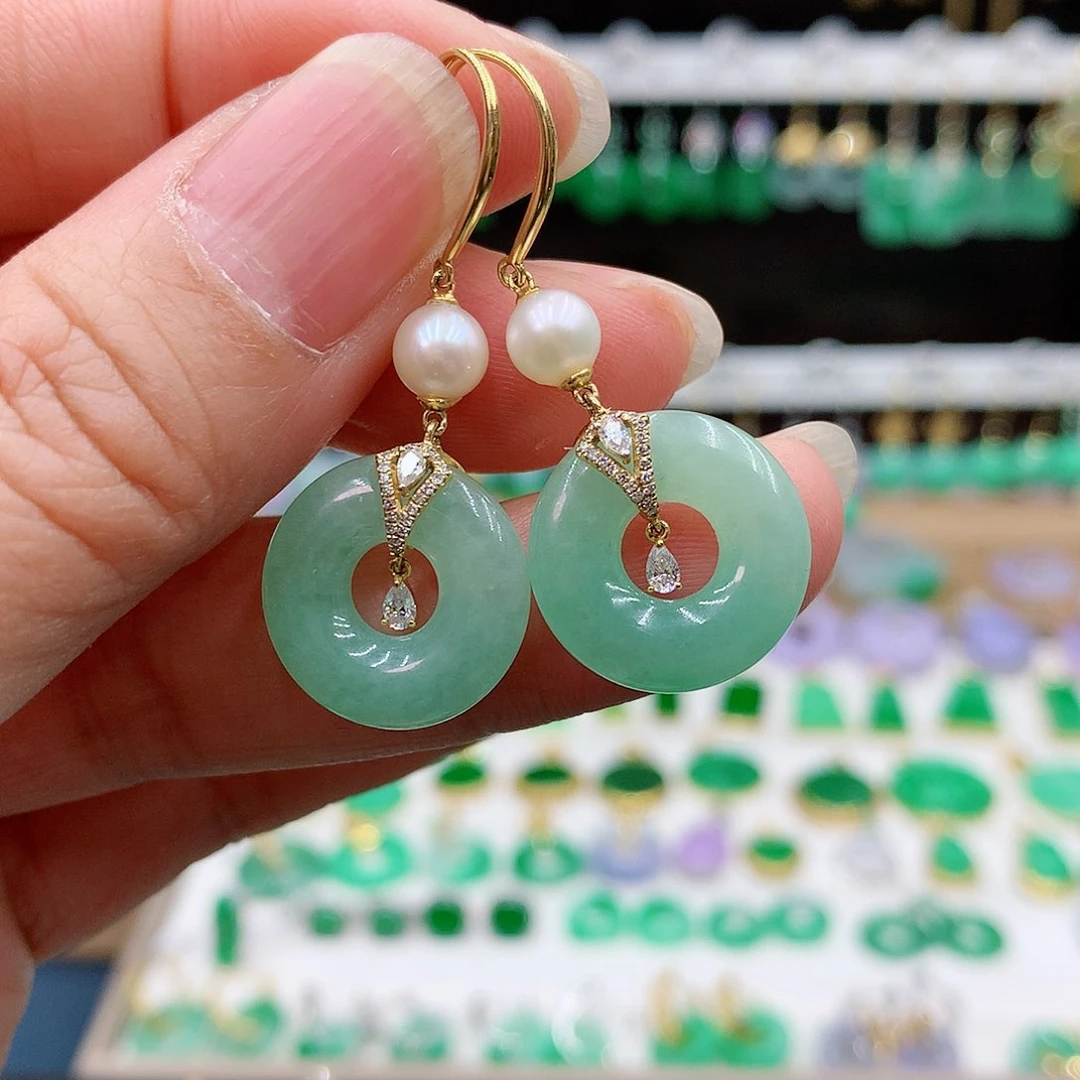 翡翠耳饰18K金镶嵌的