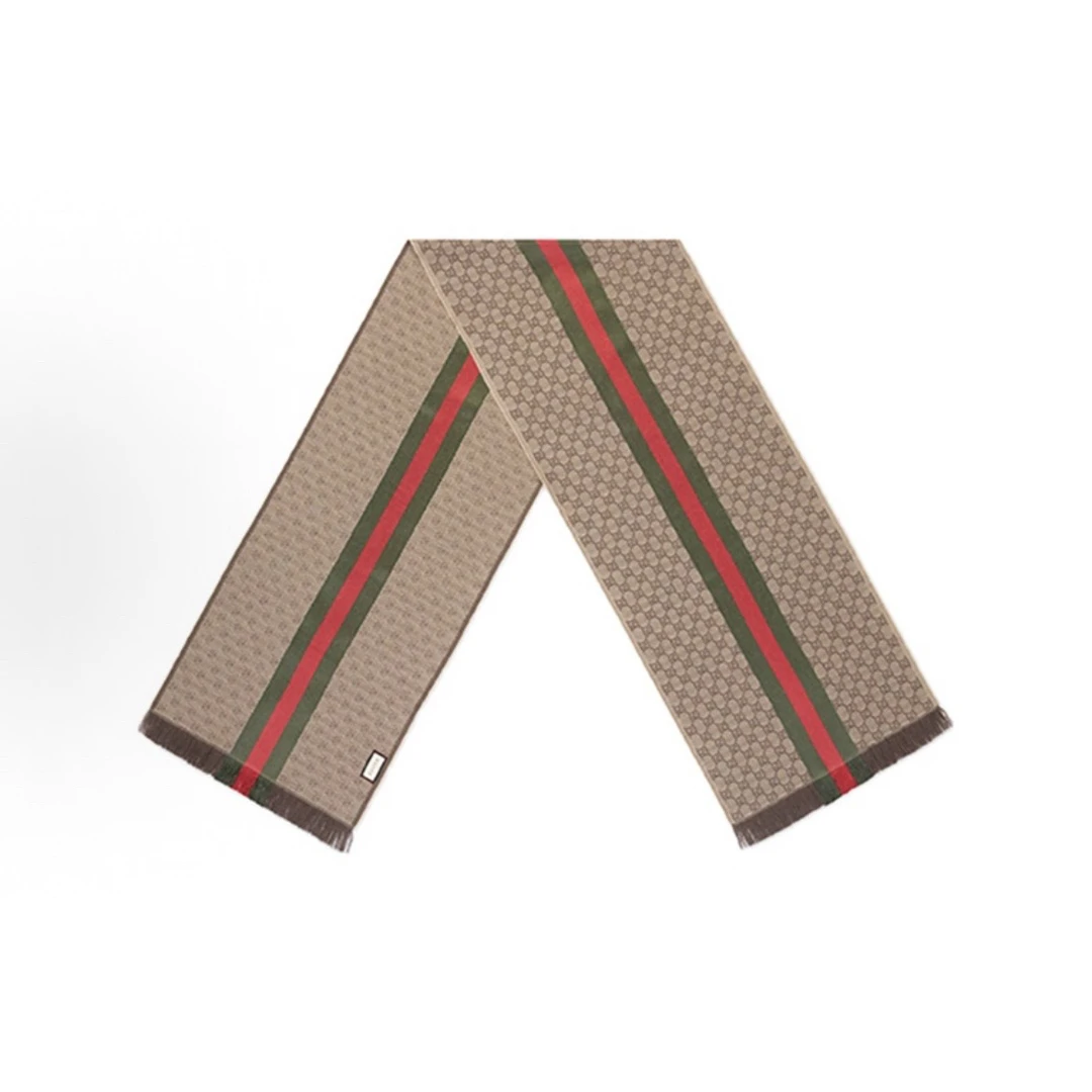 未使用 GUCCI/古驰 GUCCI/古驰（有盒）红绿条短流苏绒线围巾 17855