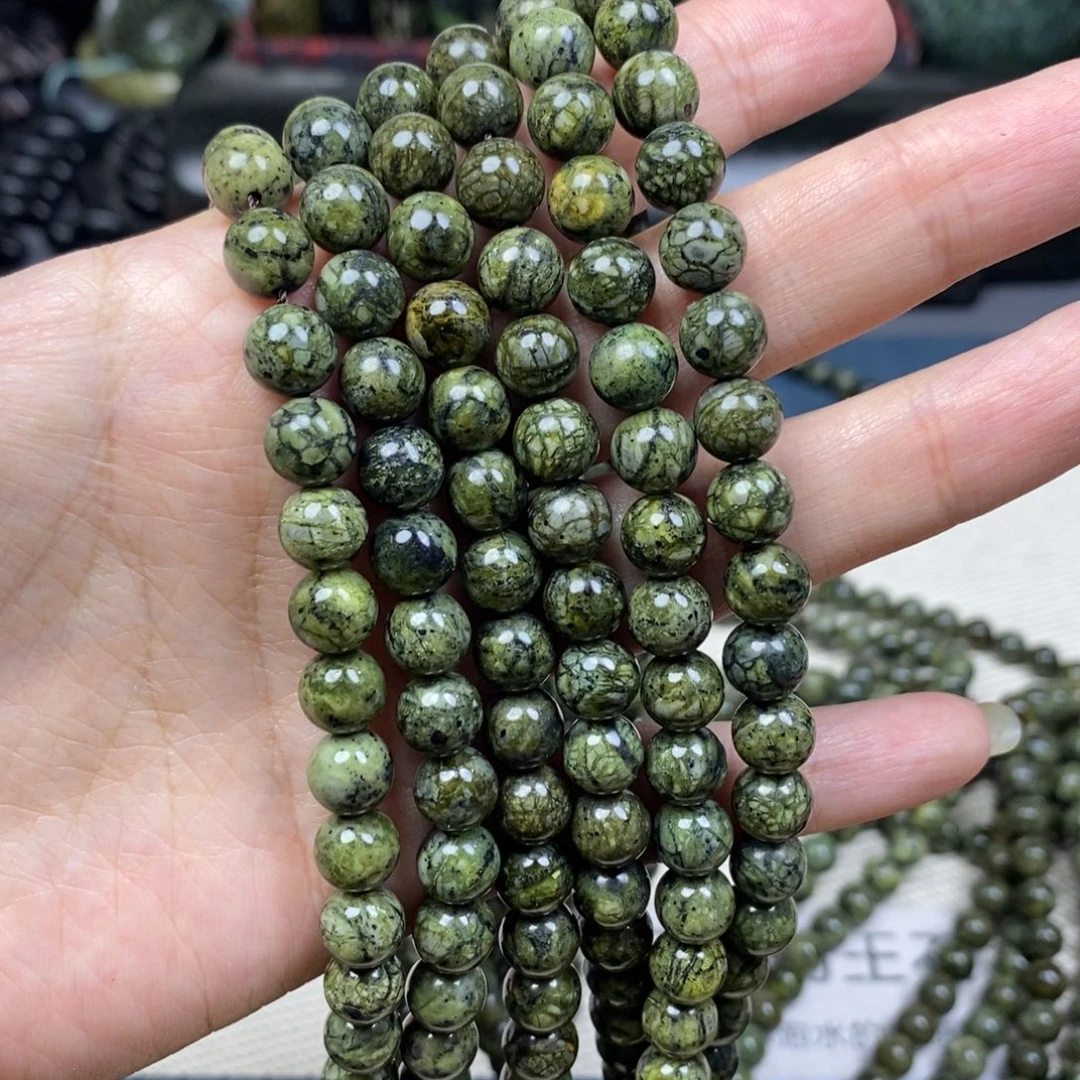 未镶嵌蛇纹石玉颈饰8mm药王石蛇纹108颗单条