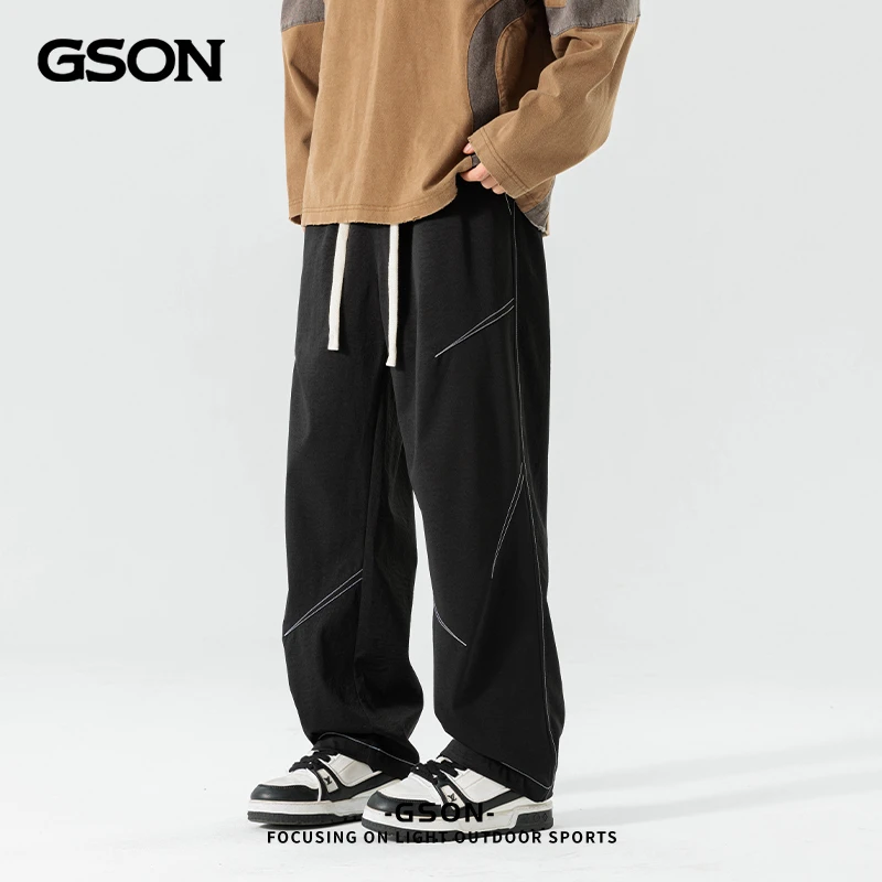 GSON高街抽绳宽松直筒工装裤男女同款休闲户外运动情侣百搭阔腿裤