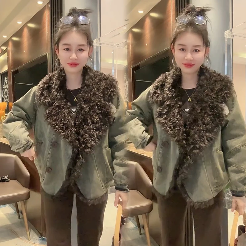 2025秋季新款时尚显瘦气质网红高档洋气女高级宽松大码牛仔棉服潮