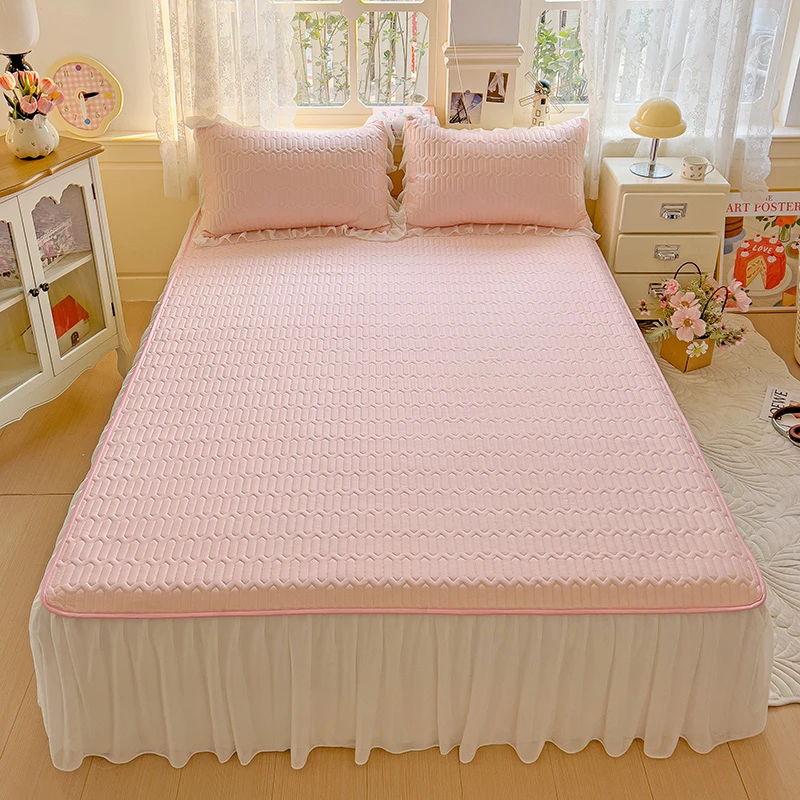 夏季纯色A类乳胶凉席床裙三件套学生宿舍床单冰丝席可水洗