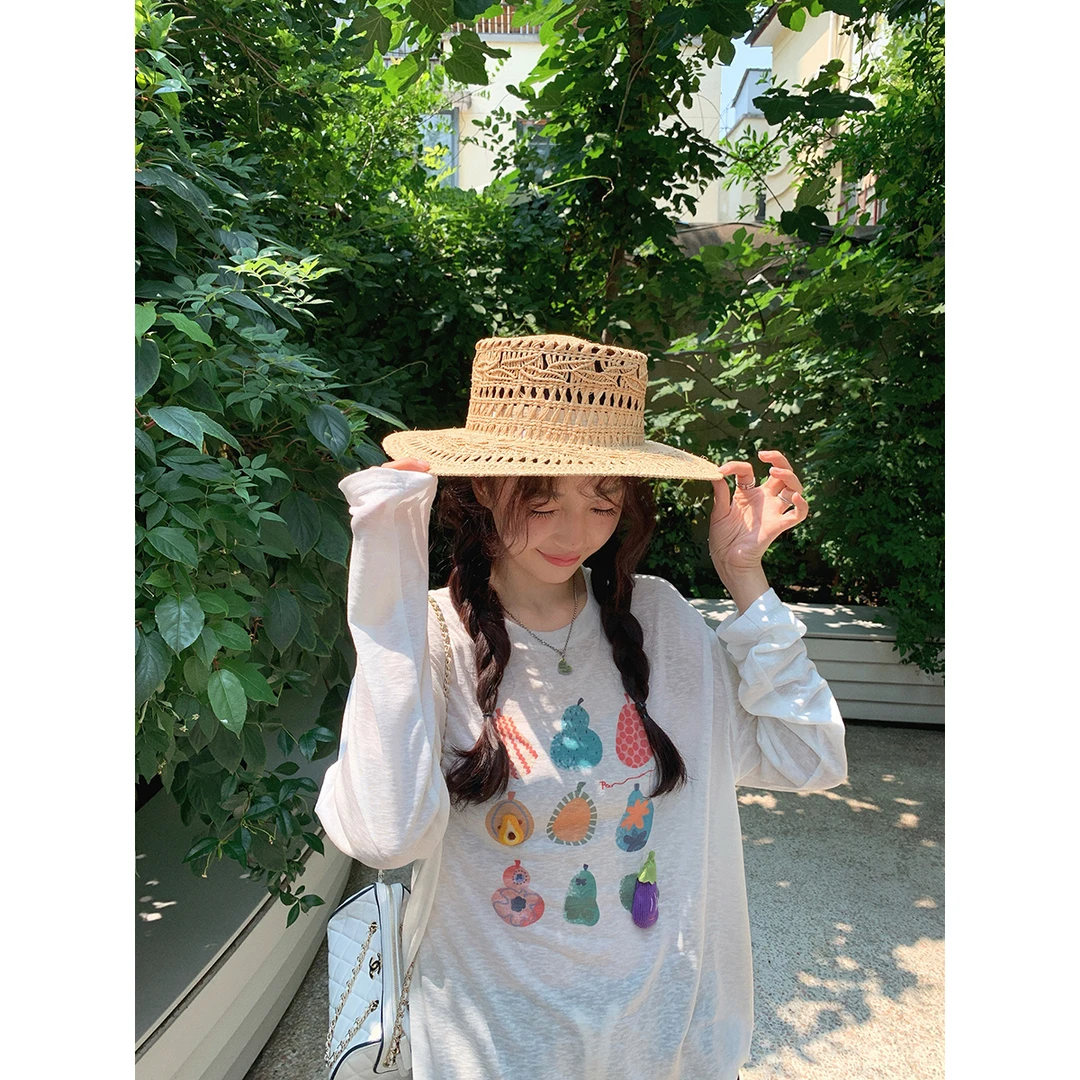 张贝贝 格里斯画报 手工布艺 水果印花天丝防晒T