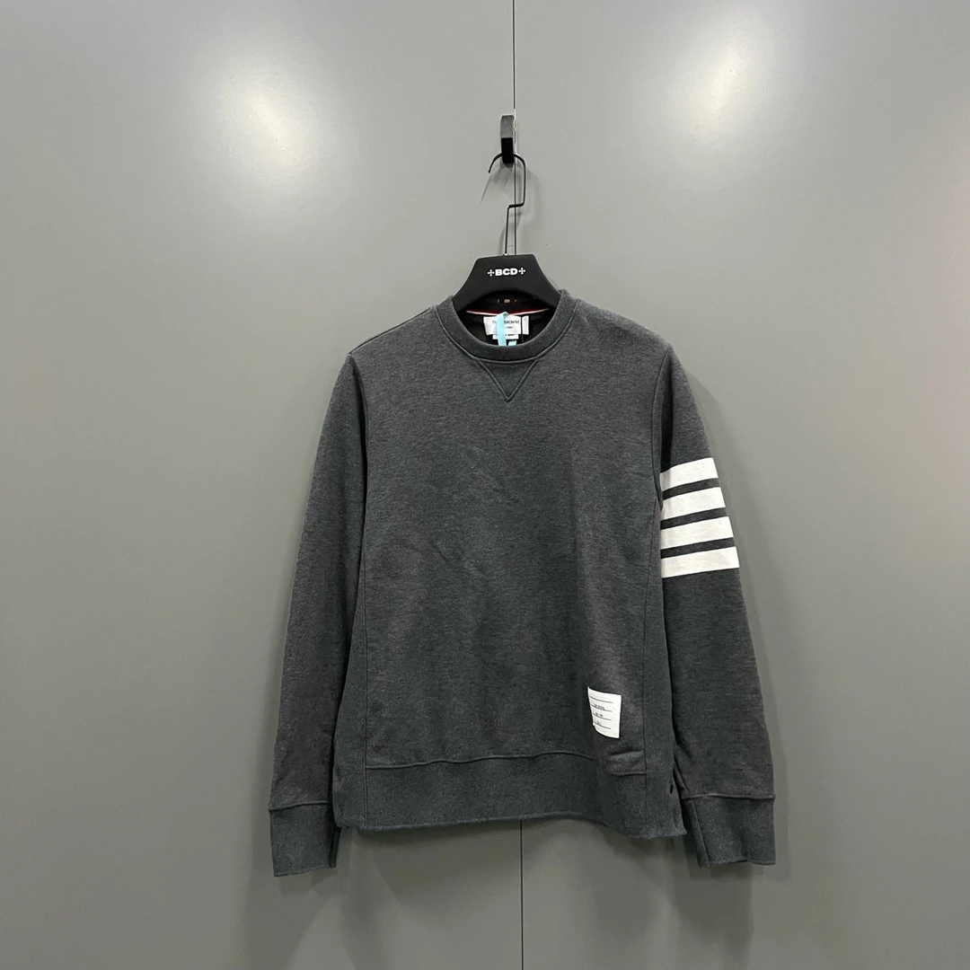 99新 THOMBROWNE a  TB 灰色条纹罗纹圆领卫衣 3码