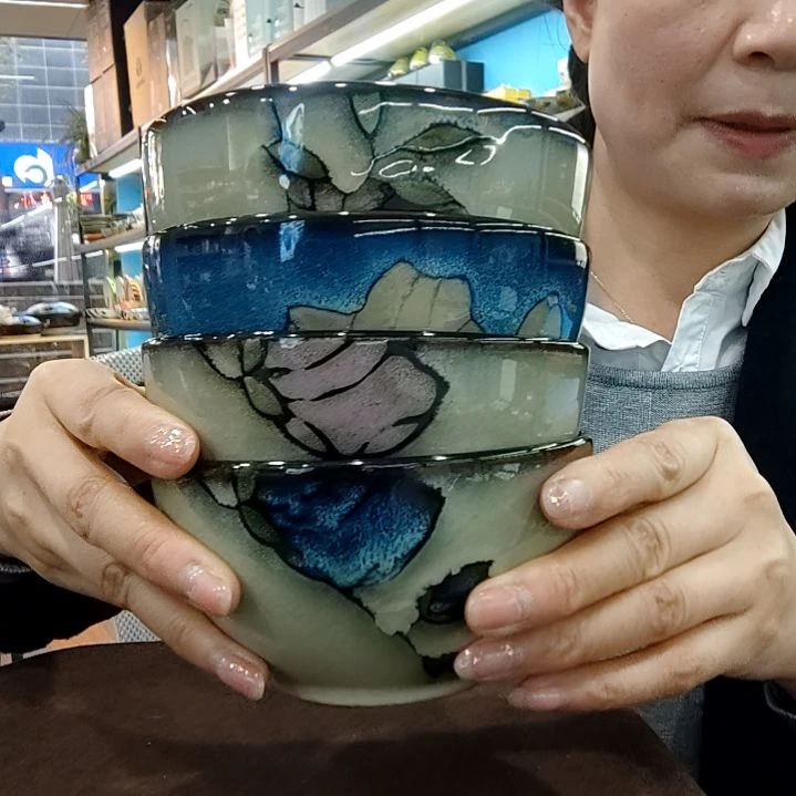 瓷片小可陶瓷高温釉下彩一组四只米饭碗